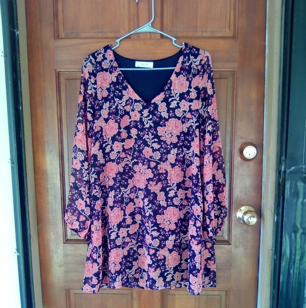 Peach Love California Black and Red Floral Dress